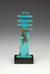 Faiança de Djed Pillar Amulet & esmalte azul brilhante